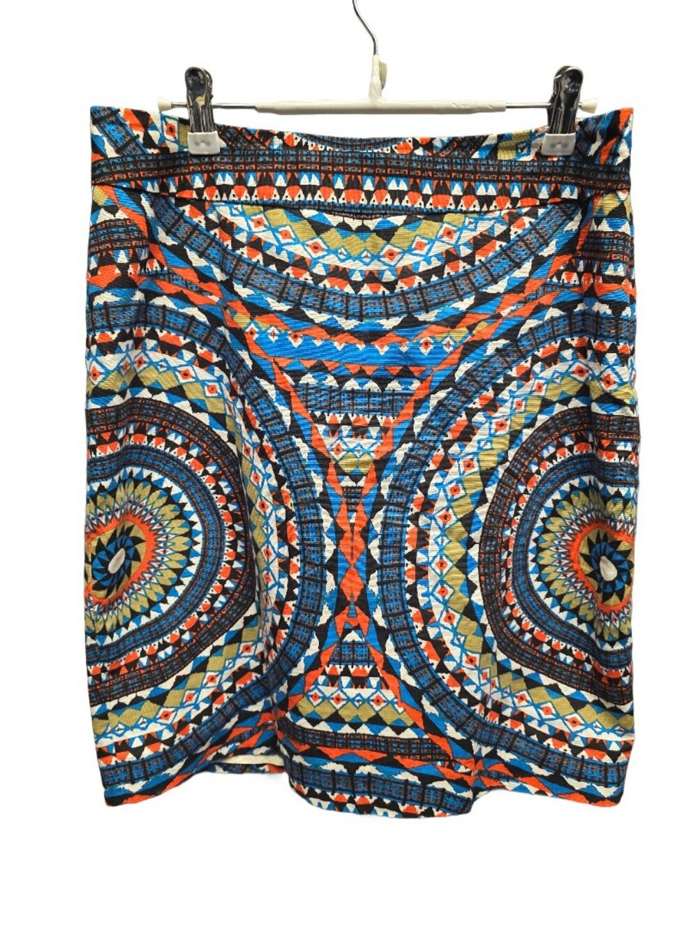 Tabitha Olmeda Pencil Skirt Sz 8 Blue Orange Tribal Cotton Anthropologie Lined